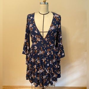 American Eagle Blue Navy Floral Wrap Dress | Size Small
